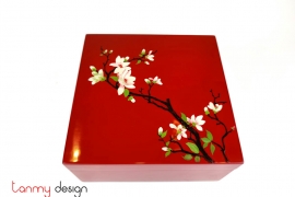 Red square lacquer box hand-painted with plum flower  20*H8cm